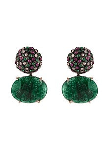 Gold Plated Green Gemstone Stud Earrings In Sterling Silver