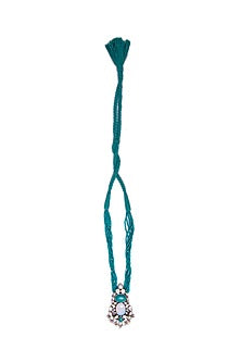 White Plated Turquoise & Blue Gemstone Long Necklace In Sterling Silver