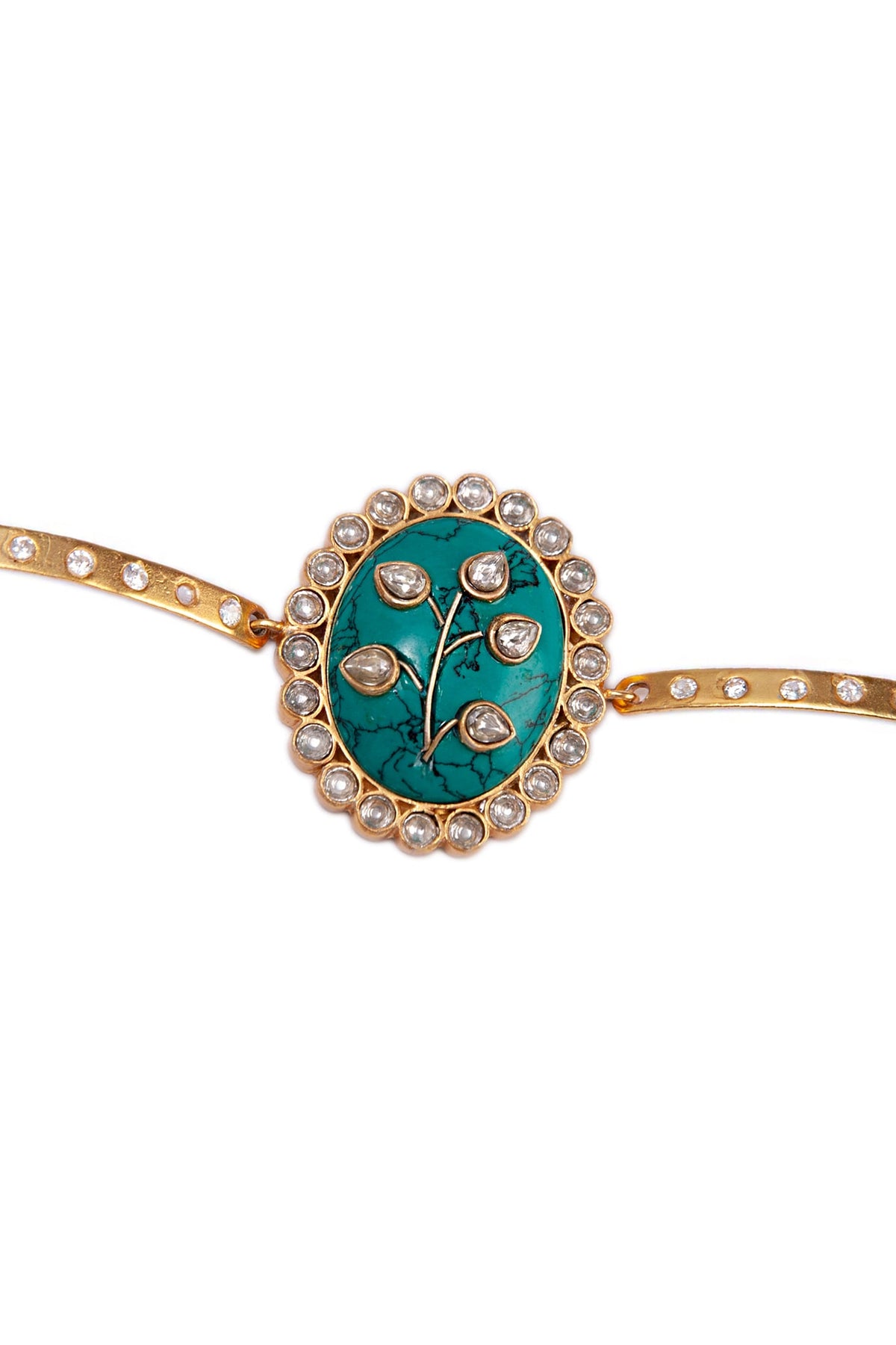 Gold Plated Kundan & Turquoise Gemstone Bracelet In Sterling Silver