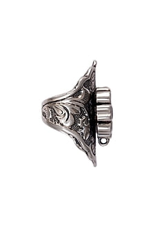 White Plated Multi-Colored Kundan Polki Ring In Sterling Silver
