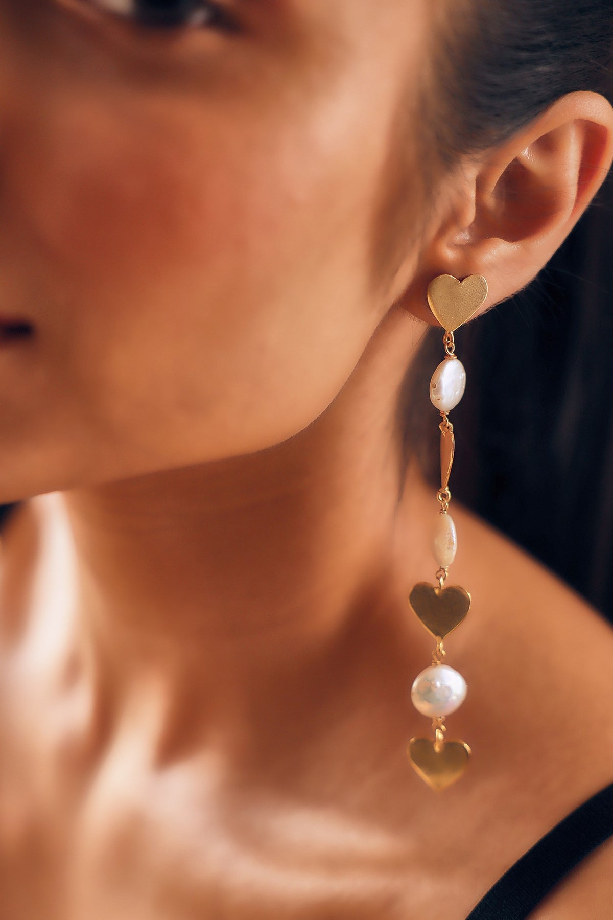 Gold Finish Pearl Handcrafted Dangler Earrings