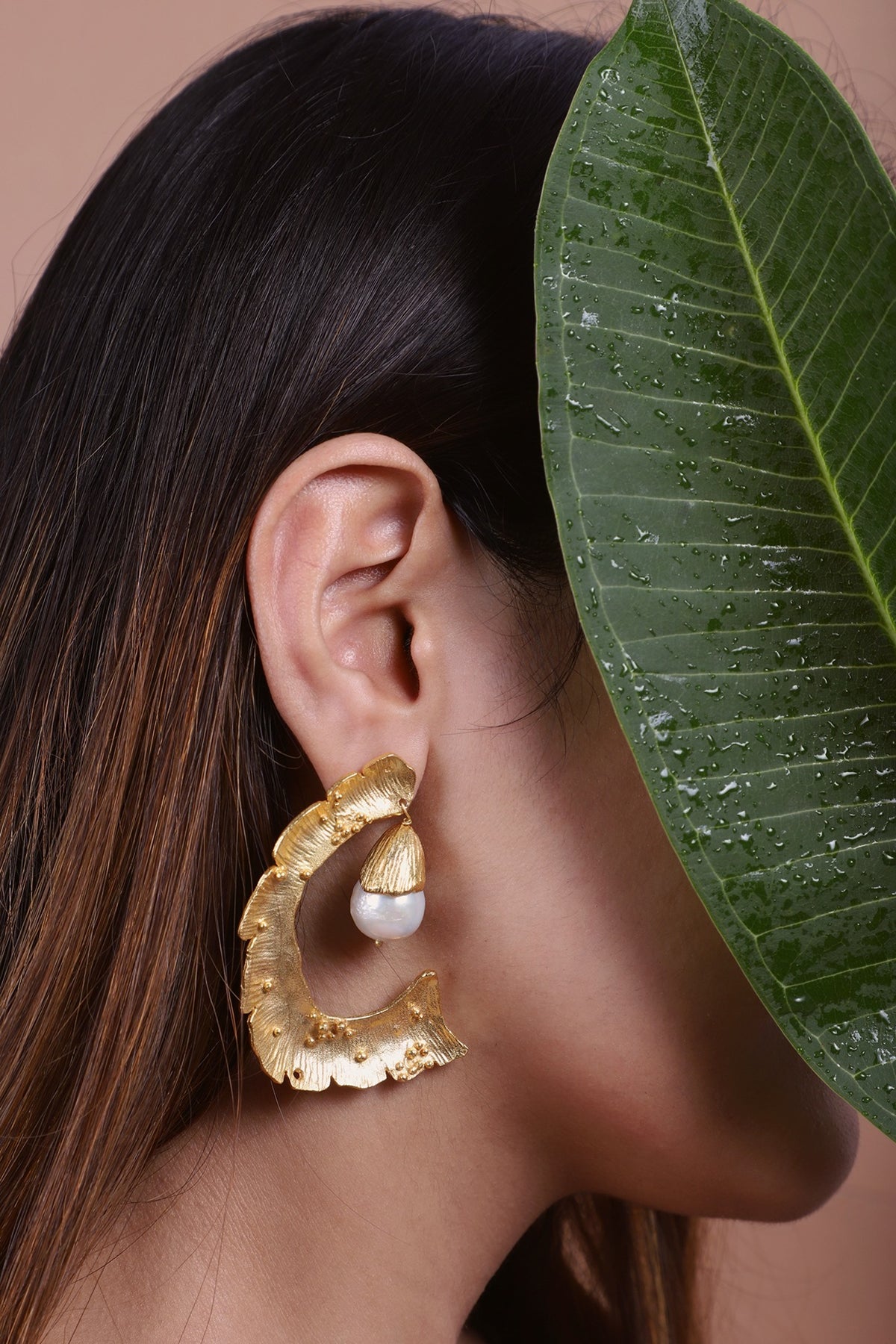 Gold Finish Baroque Pearl Handcrafted Dangler Earrings