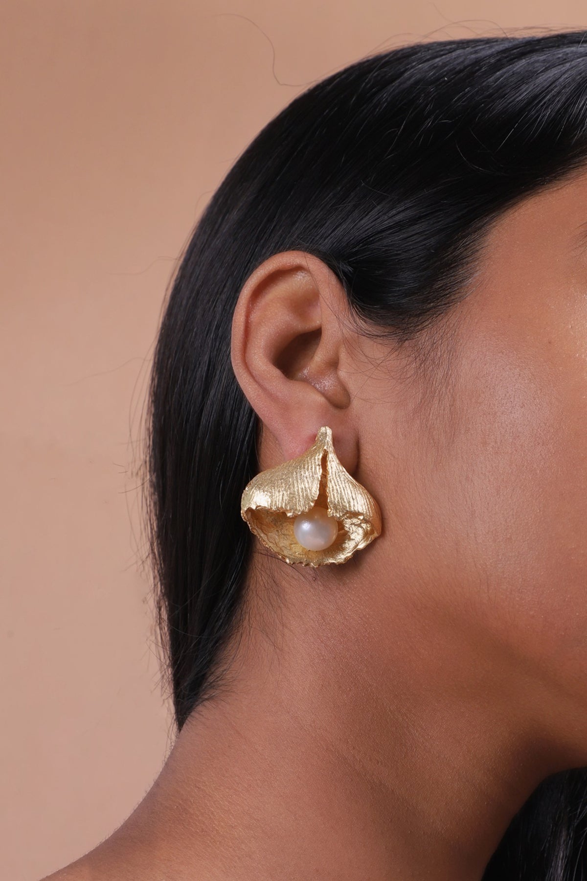 Gold Finish Pearl Handcrafted Stud Earrings