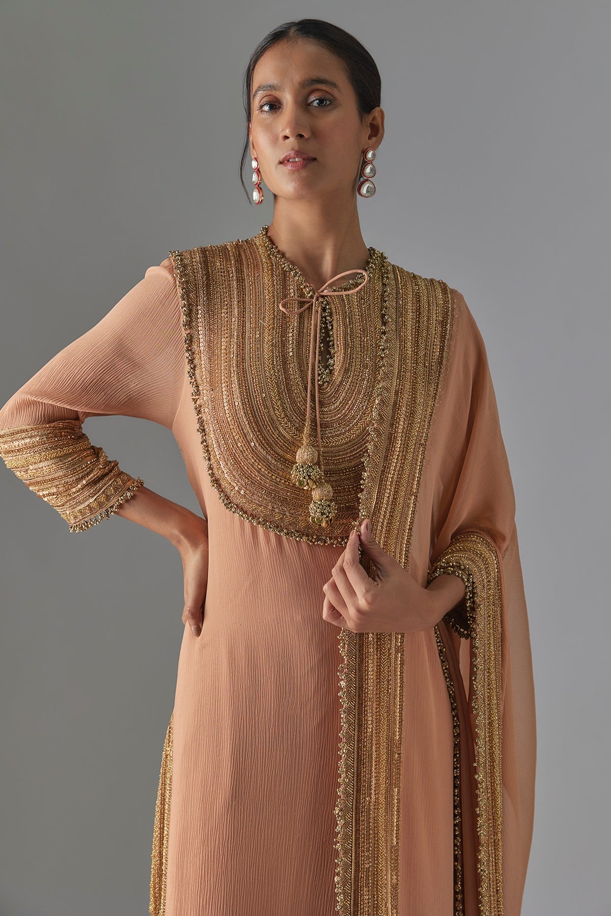Kadambari Pink Chiffon Sequins Embroidered Sharara Set