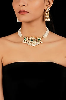Gold Finish Pearl Drops Choker Necklace Set