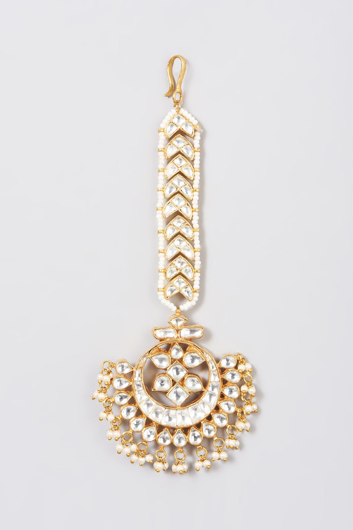 Gold Finish Pearl & Kundan Polki Maangtikka