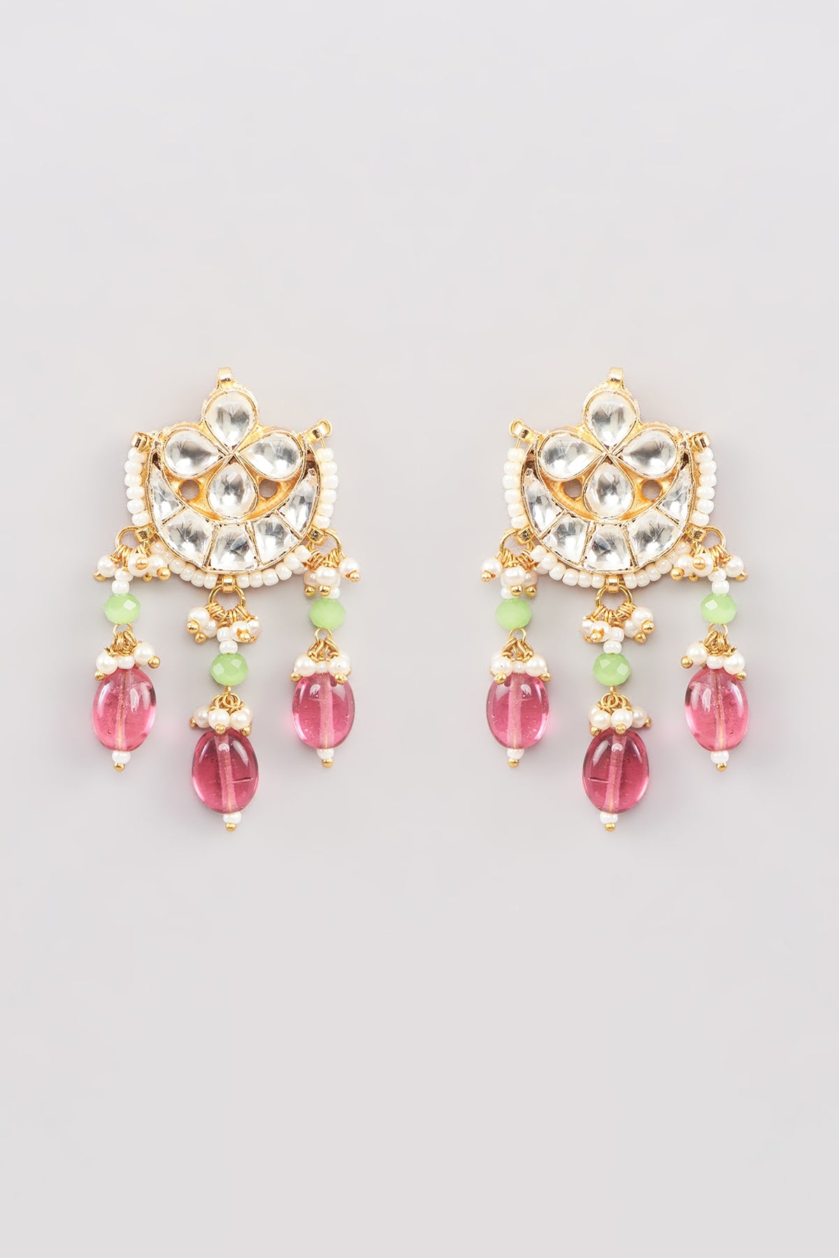 Micro Gold Finish Kundan Polki & Pink Drop Choker Necklace Set