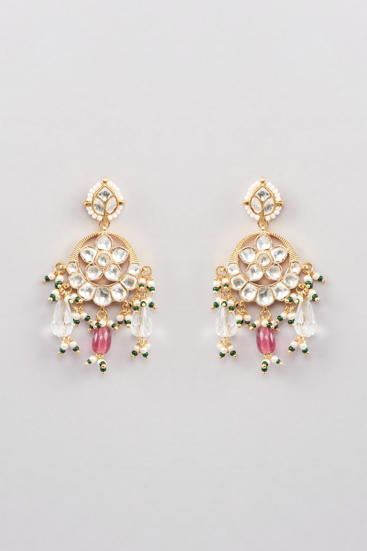 Micro Gold Finish Kundan Polki & Pink Drop Necklace Set