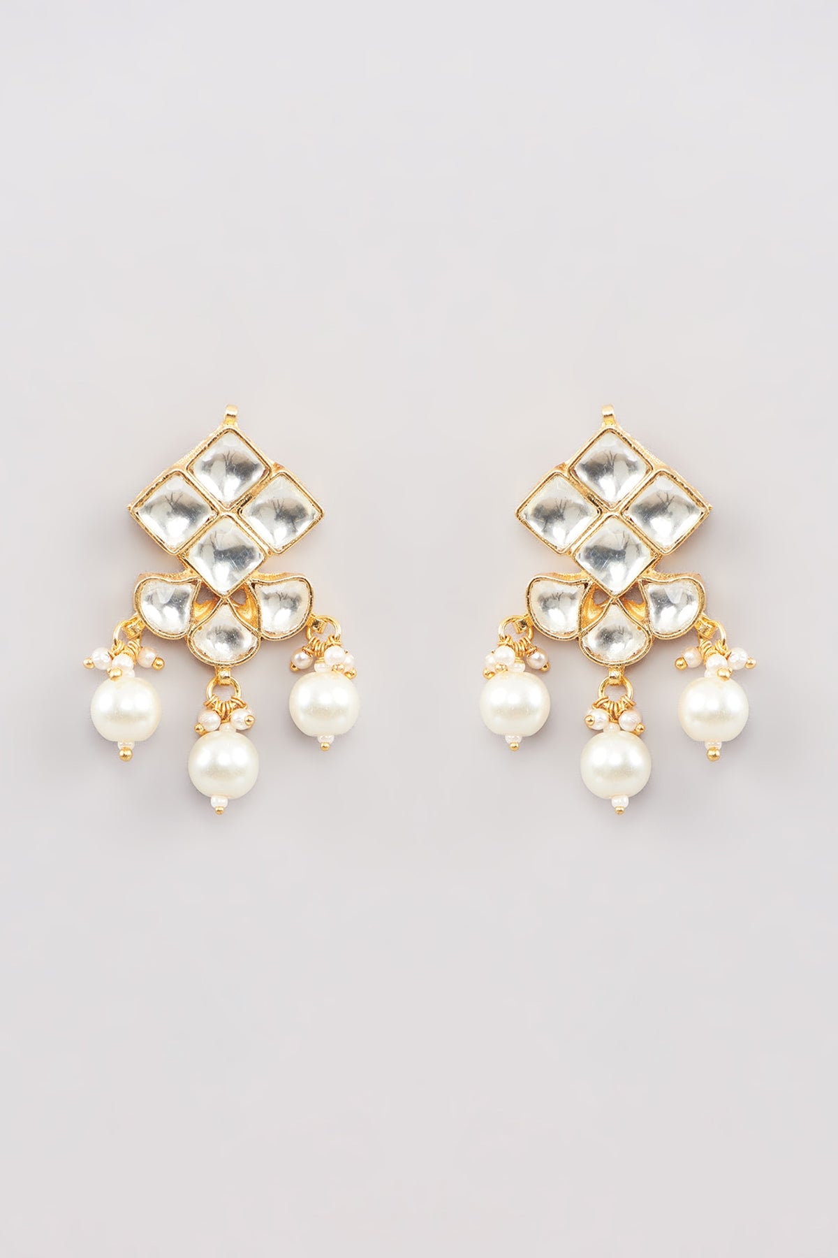 Micro Gold Finish Kundan Polki & Pearl Drop Necklace Set