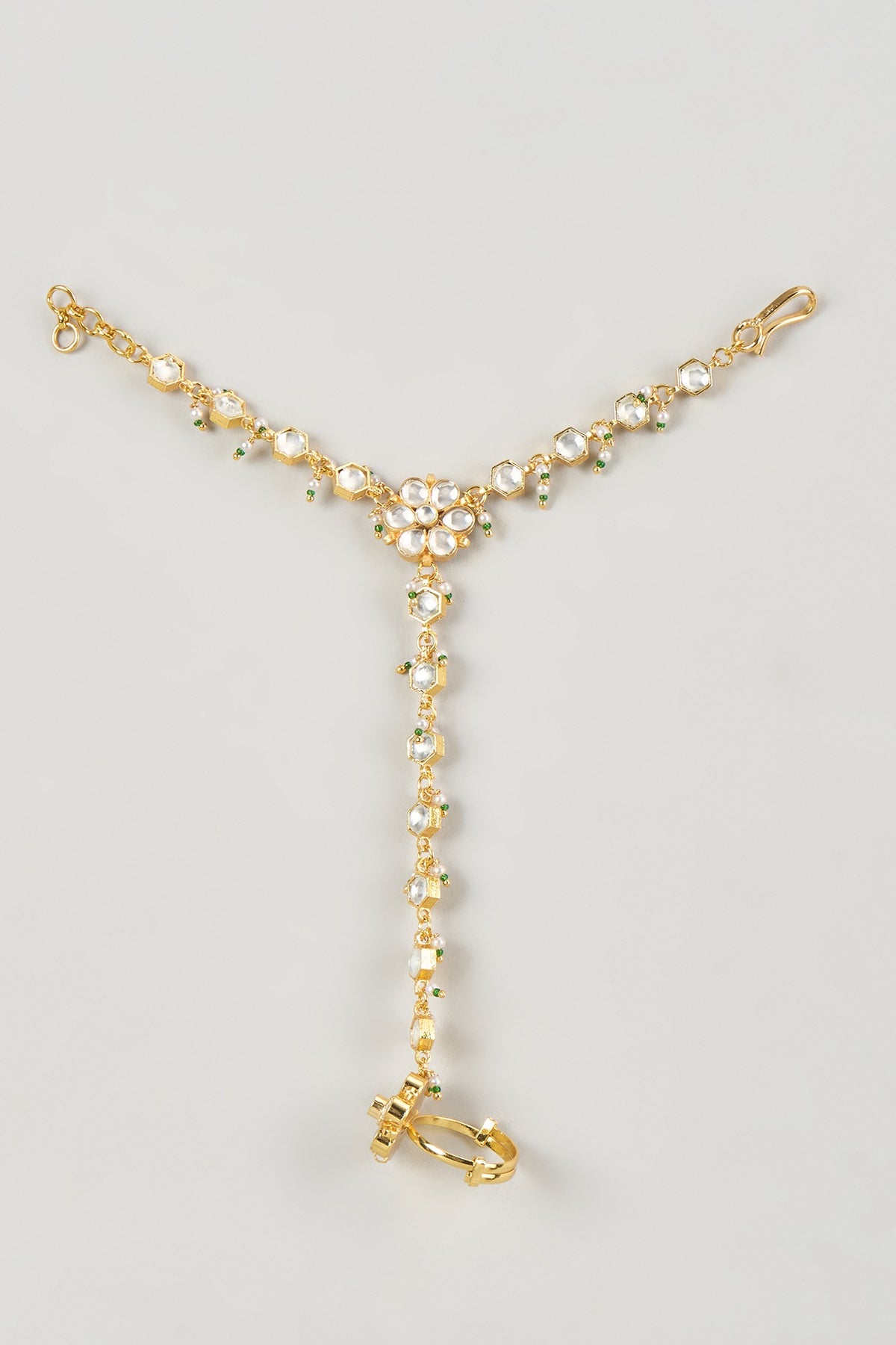 Micro Gold Finish Kundan Polki Haathphool (Set Of 2)