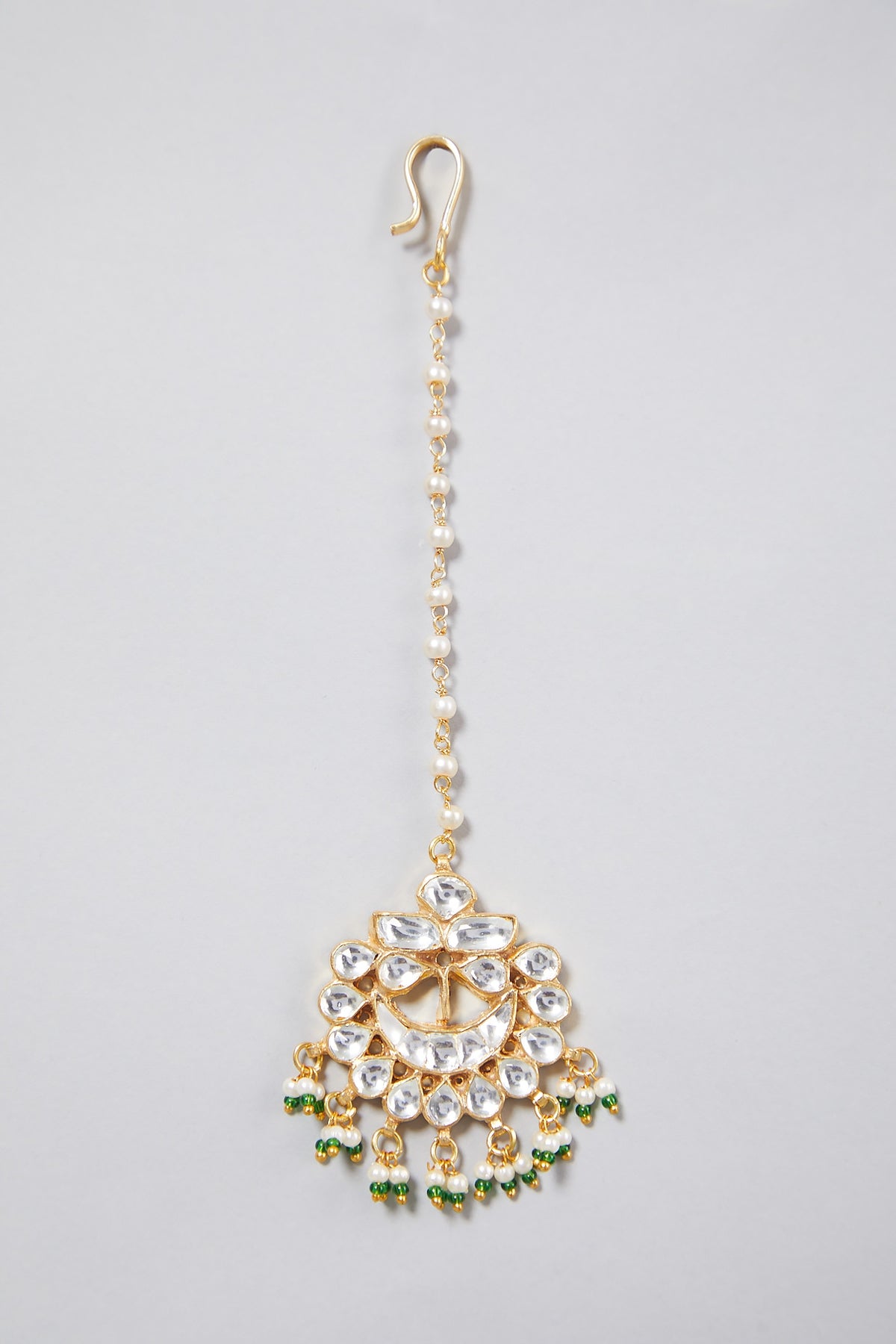 Gold Finish Maang Tikka With Pearl Drops