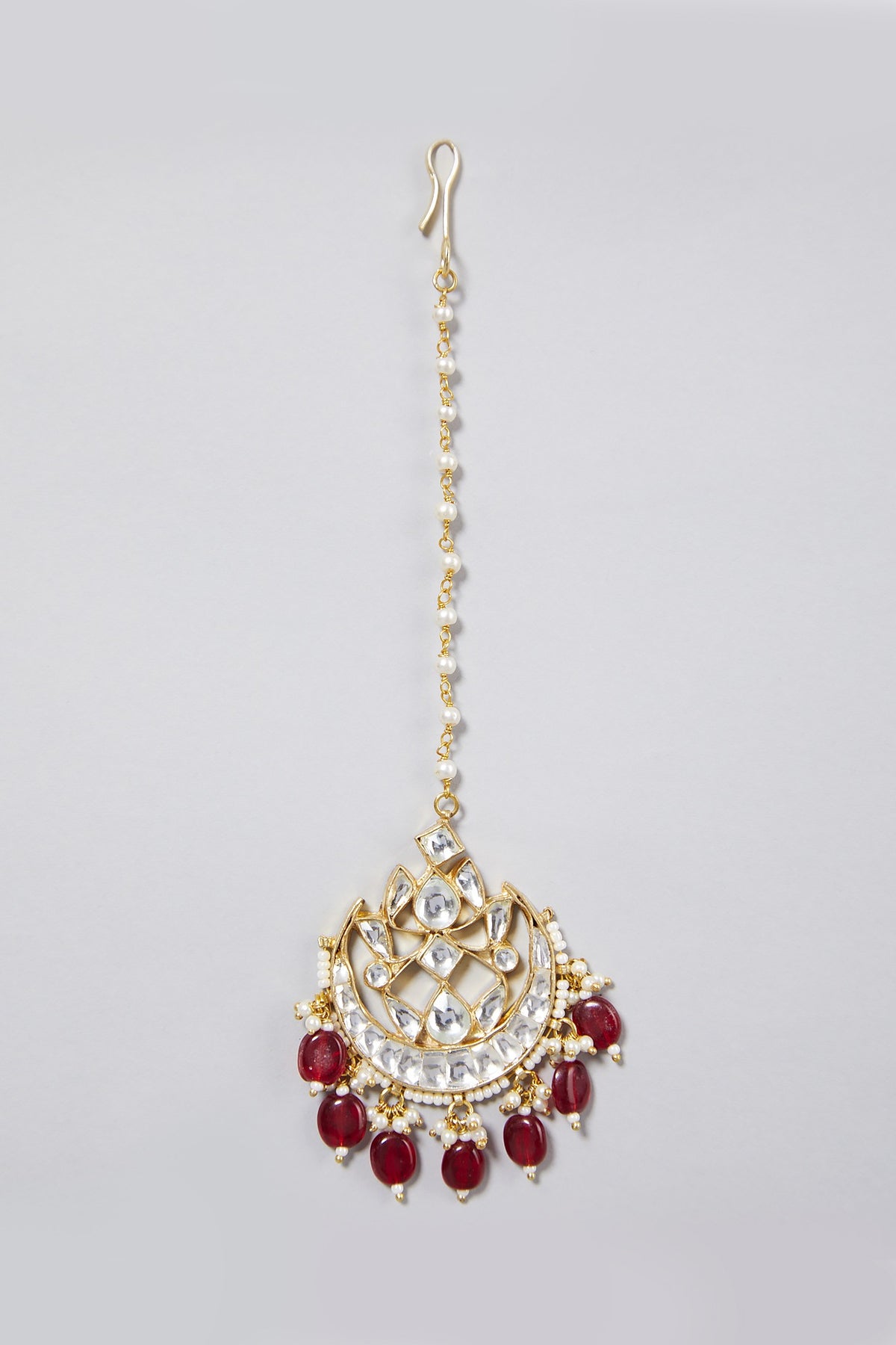 Gold Finish Red Agate Maang Tikka