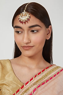 Gold Finish Red Agate Maang Tikka