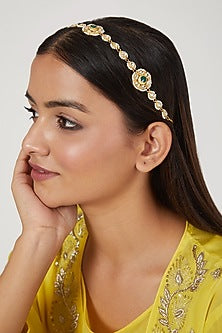 Gold Finish Floral Kundan Polki Mathapatti