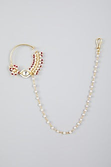 Gold Finish Kundan Polki Nose Ring