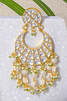 Gold Finish kundan Polki & Pearl Earrings