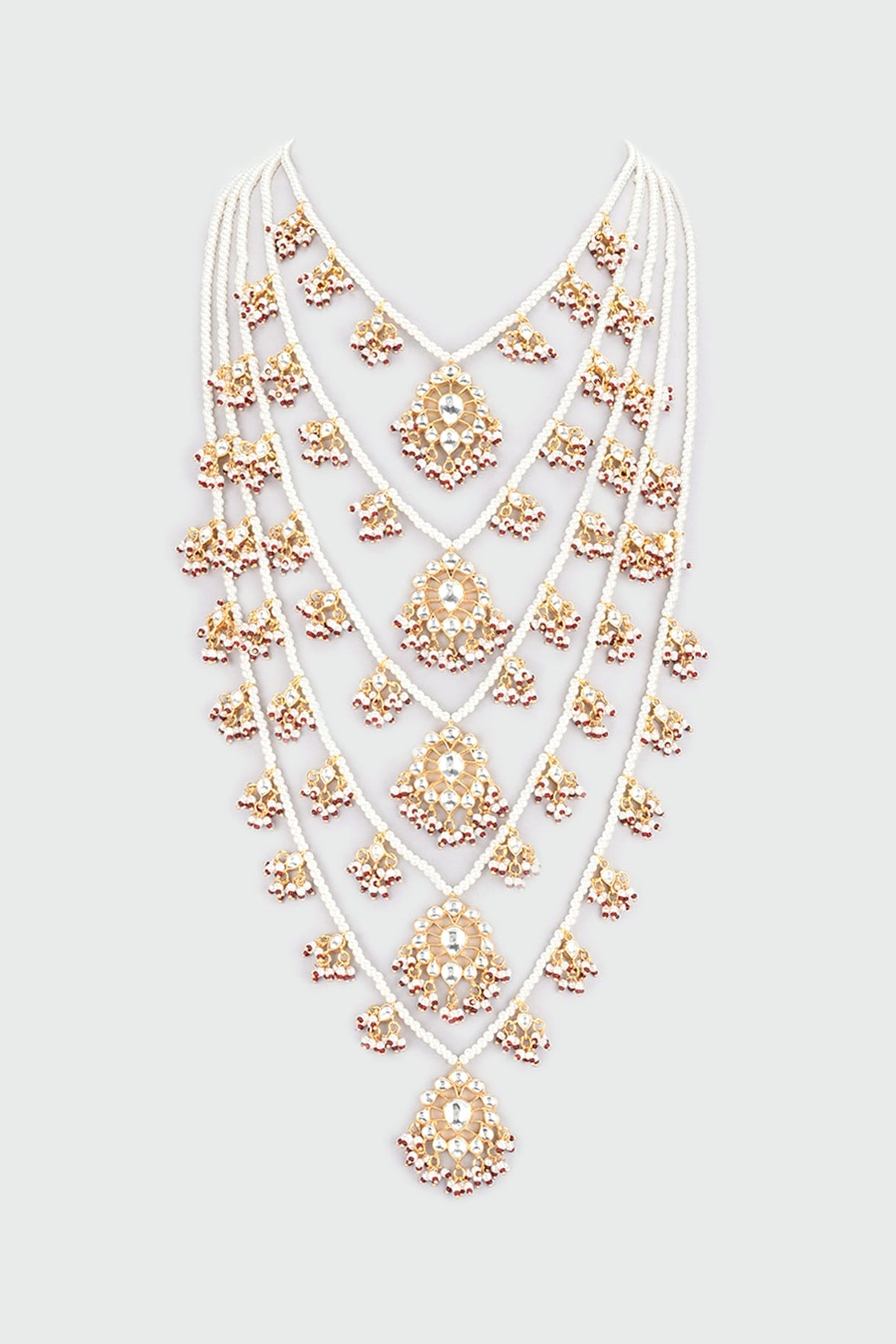 Gold Finish Kundan Polki & Pearls Rani Necklace
