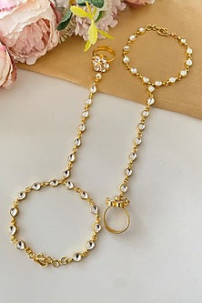 Gold Finish Kundan Polki Hathphool (Set of 2)