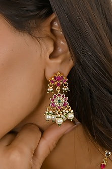 Micro Gold Finish Pink Kundan Polki & White Beaded Necklace Set
