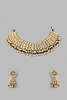 Micro Gold Finish Kundan Polki & Green Beaded Necklace Set