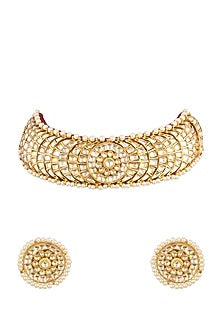 Gold Finish Pearl Choker Necklace Set