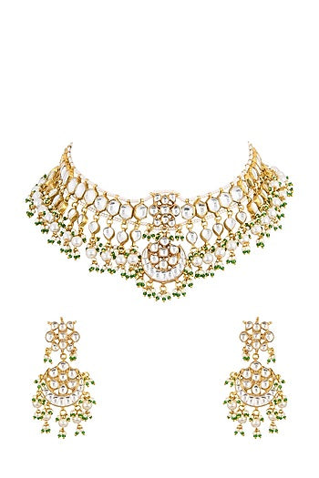 Gold Finish Kundan Choker Necklace Set