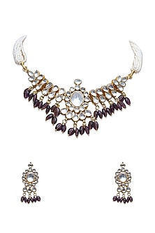 Gold Finish Choker Necklace Set With Kundan Polki