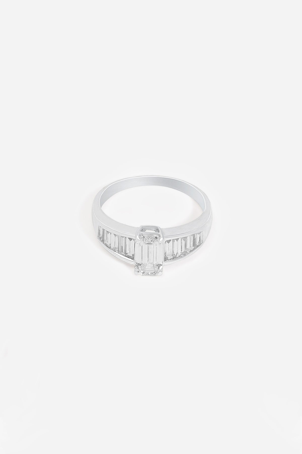18kt Gold Finish Baguette & Emerald-Cut Diamond Ring