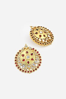 18kt Yellow Gold Finish Diamond & Ruby Stone Earrings