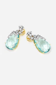 14kt Yellow Gold Finish Diamond & Aquamarine Stone Earrings