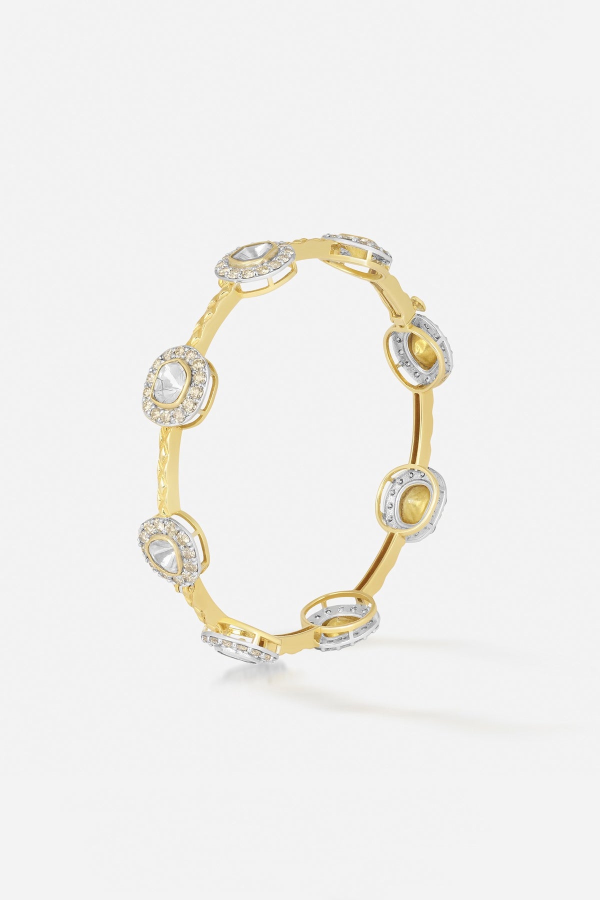 14kt Yellow Gold Finish Diamond & Kundan Polki Bangle