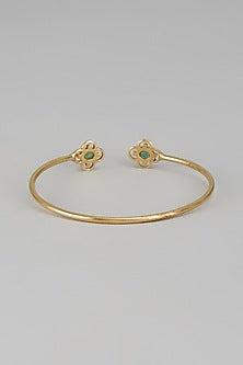 Gold Plated Kundan Polki & Aventurine Stone Bangle In Sterling Silver
