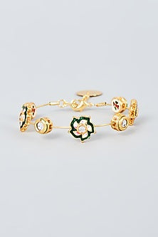 Gold Finish Kundan Polki Flower Bangle