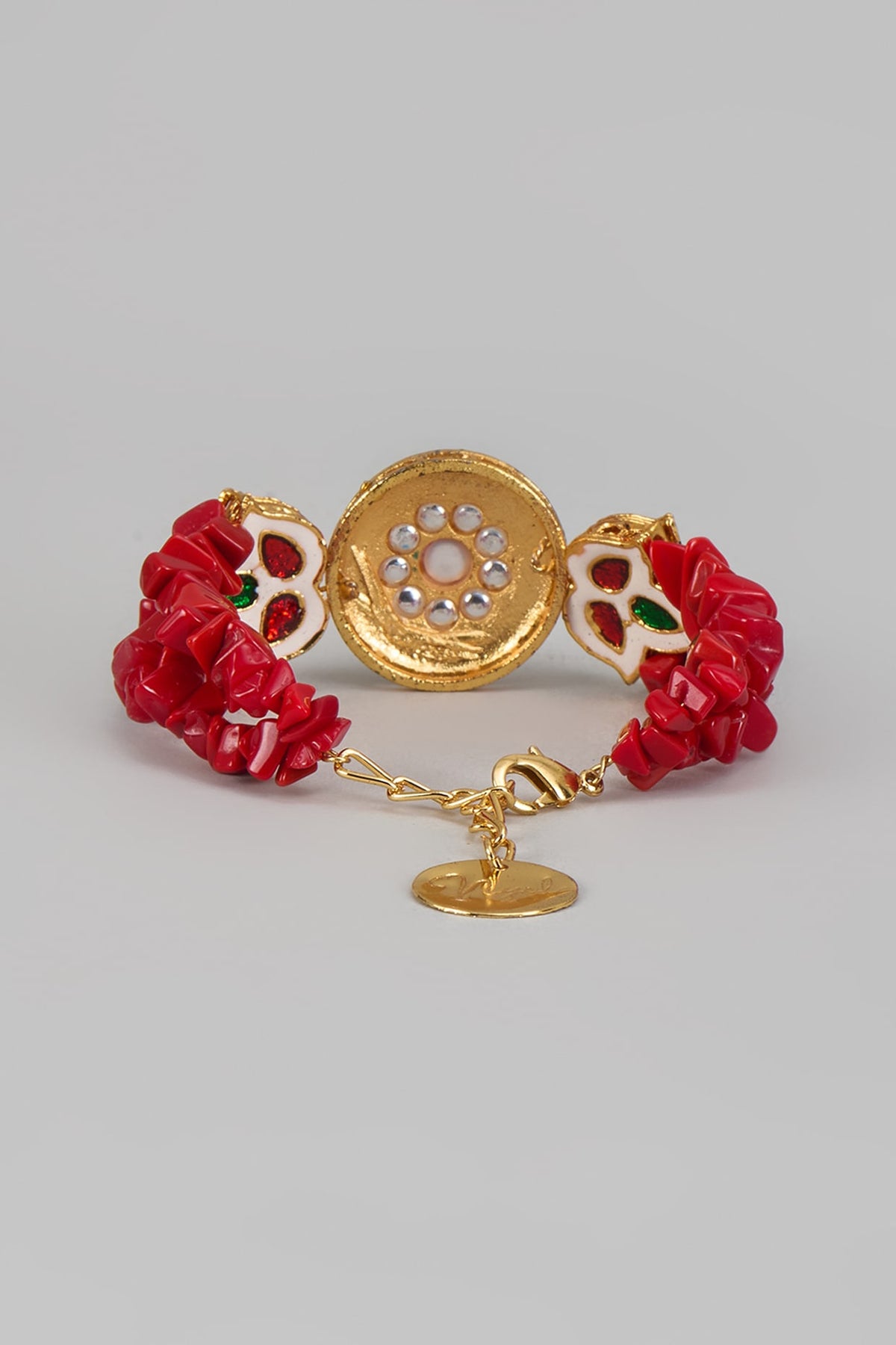 Gold Finish Kundan Polki & Coral Beaded Cuff