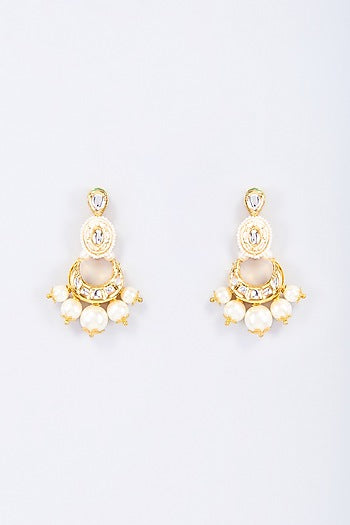 Gold Finish Kundan Polki & Pearl Dangler Earrings