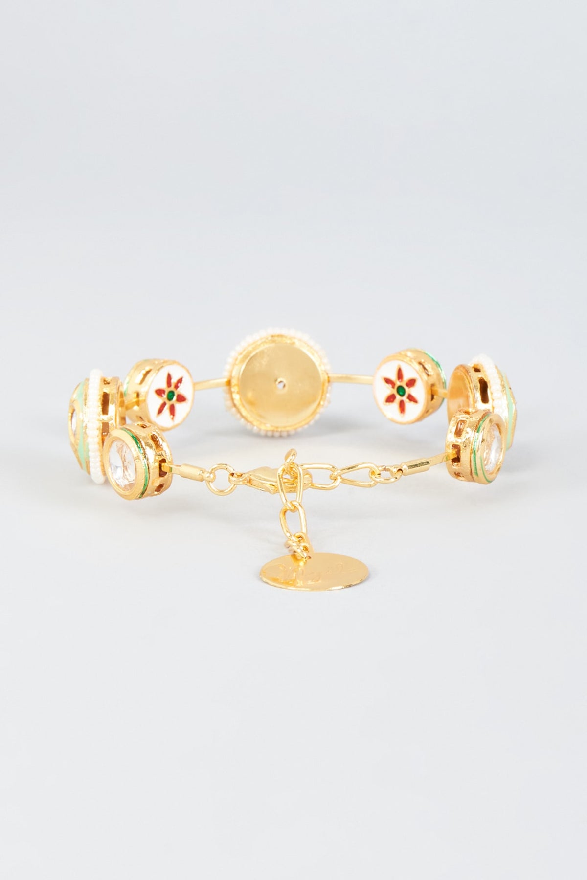 Gold Finish Kundan Polki Meenakari Bangle