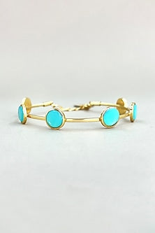 Gold Finish Blue Stone Adjustable Bangle