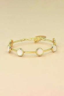 Gold Finish White Stone Adjustable Bangle