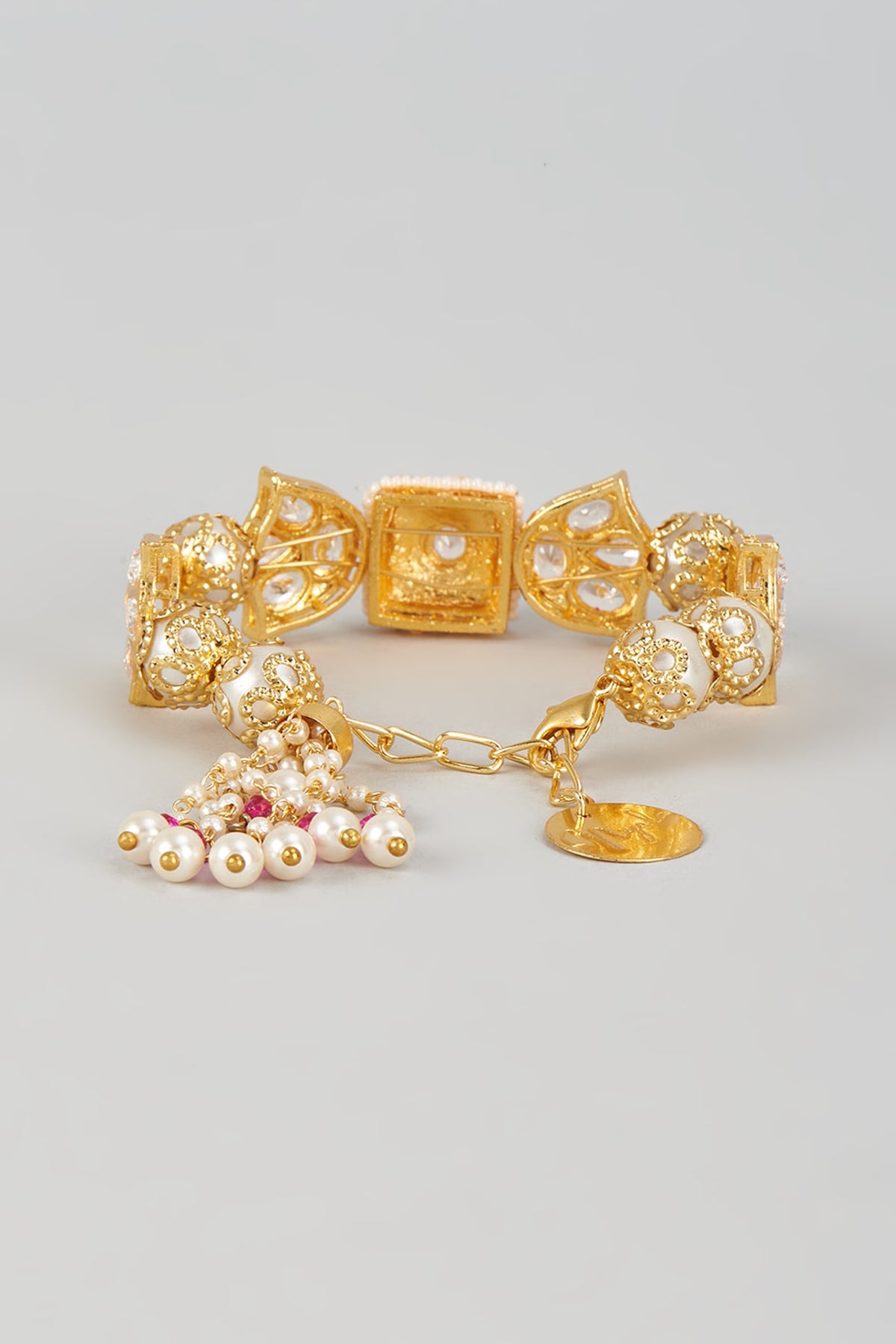 Gold Finish Kundan Polki & Pearl Meenakari Cuff