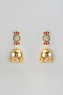 Gold Finish Kundan Polki Jhumka Earrings