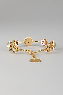Gold Finish Kundan Polki & Light Green Stone Meenakari Bangle