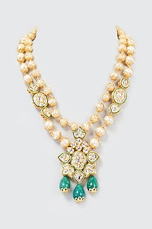 Gold Finish Kundan Polki & Pearl Necklace