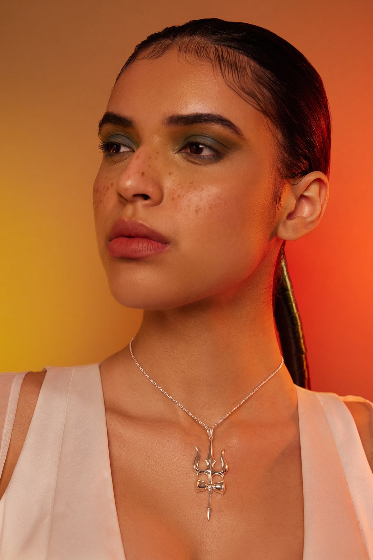 White Finish Pendant Chain Necklace In Sterling Silver