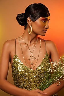 Gold Finish Pendant Chain Necklace In Sterling Silver
