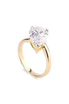 Yellow Gold Finish Pear-Shaped Diamond Ring