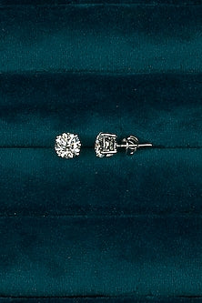 White Finish Round Diamond Stud Earrings