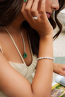 White Finish Round-Shaped Diamond & Emerald Stone Necklace