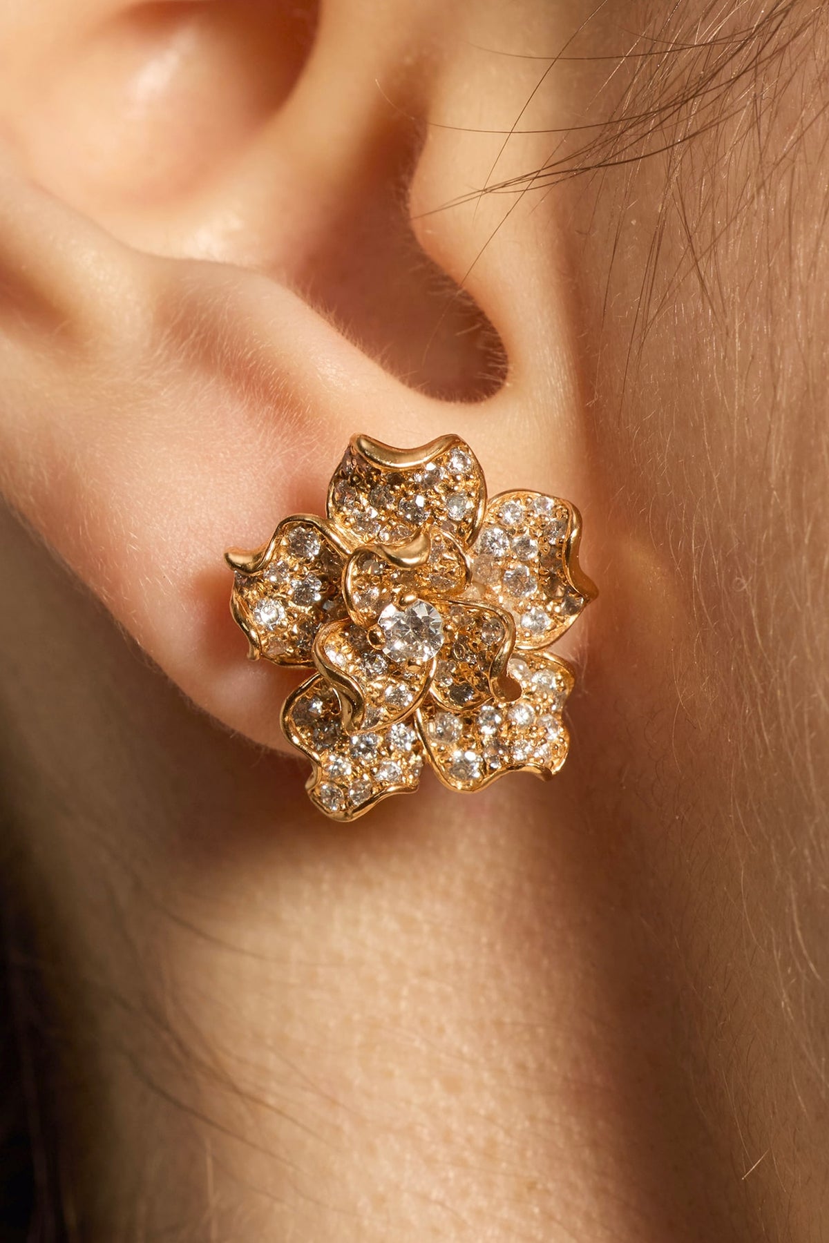 Gold Plated Diamond Handcrafted Floral Stud Earrings