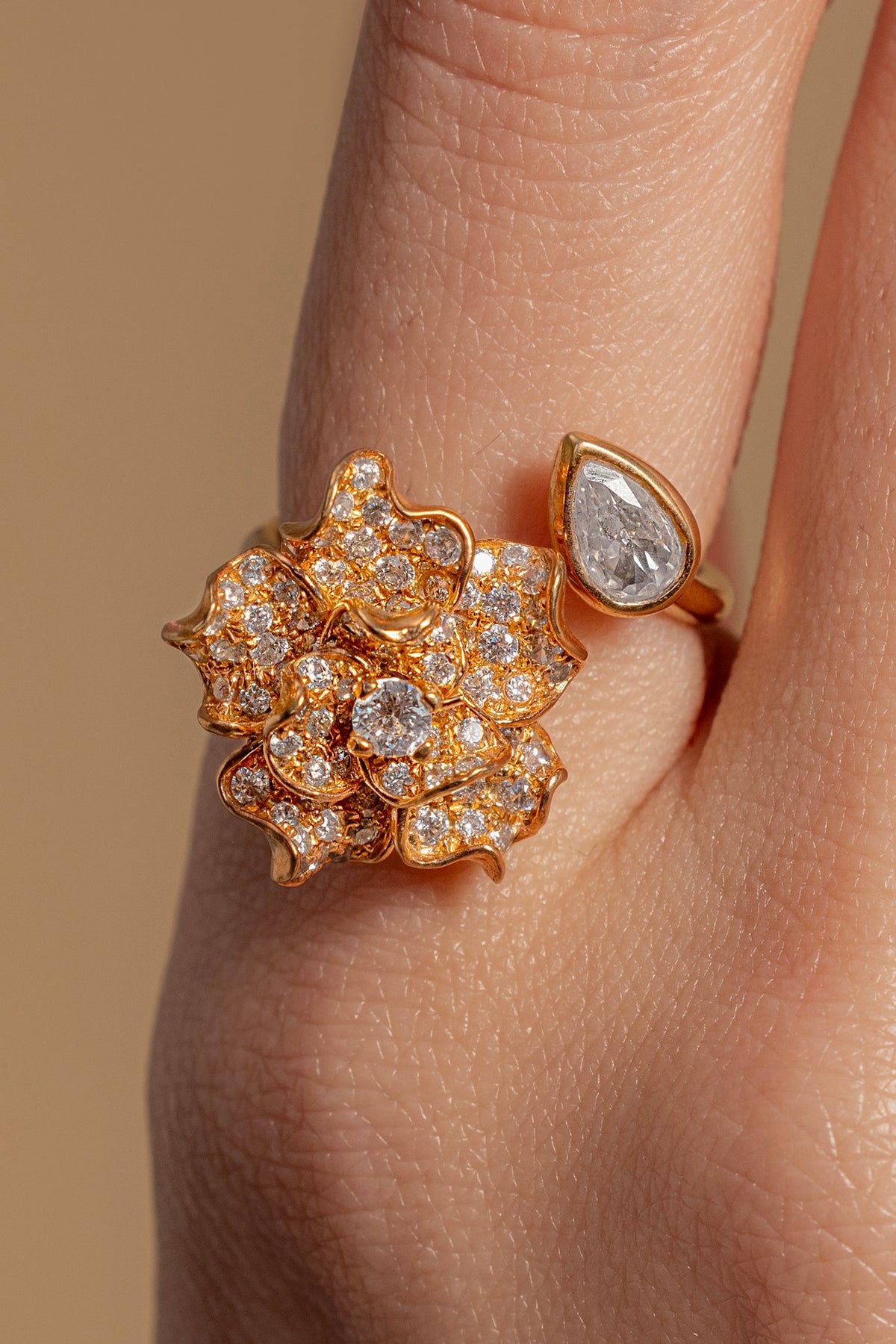 Gold Plated Diamond Floral Ring