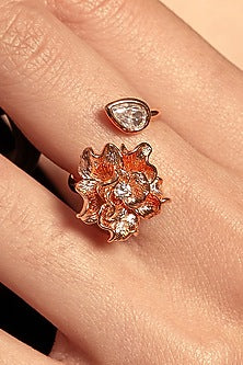 Rose Gold Plated Diamond Floral Ring